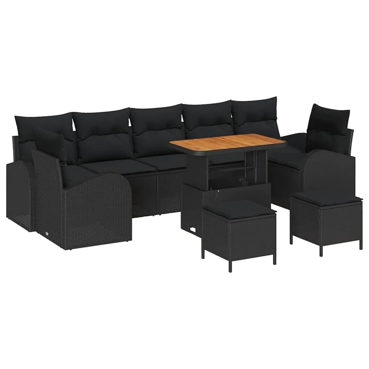 vidaXL Garten-Sofa-Set mit Kissen mit Speicher 10-Tlg Schwarz 3364329