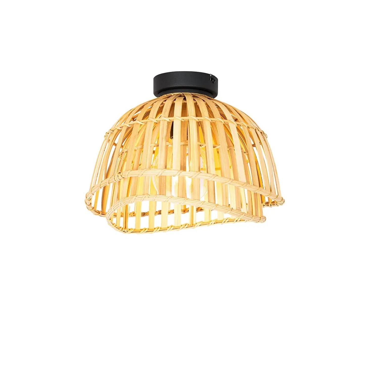 QAZQA Orientalische Deckenleuchte Schwarz mit Natürlichem Bambus 30 cm Pua