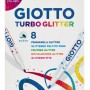 Giotto Turbo Glitter Fasermaler, 8 Stifte mit Glitzertinte in verschiedenen Farben.