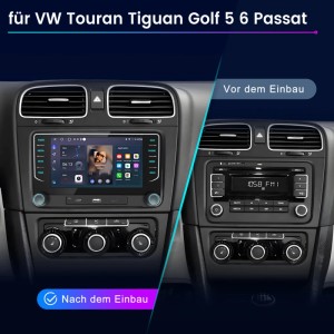 Junsun Autoradio für VW Golf 5/6, Passat & Touran: Vorher/Nachher-Vergleich des Einbaus.