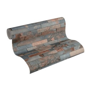 PROFHOME Vliestapete mit Stein Kacheln in Grau und Braun, matte Optik.