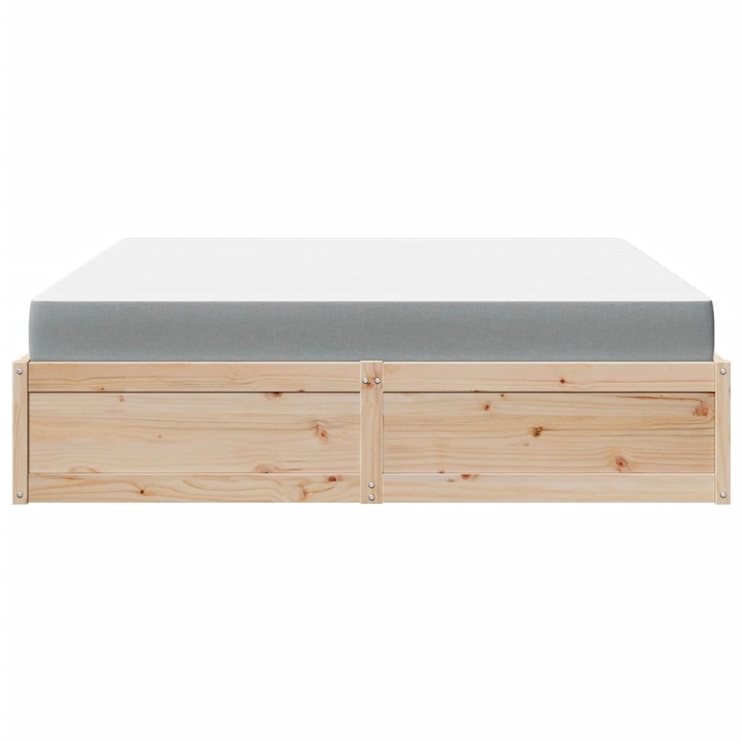 Bett mit Matratze, 180x200 cm, Kiefer massiv, helle Holzoptik, weiße Matratze.