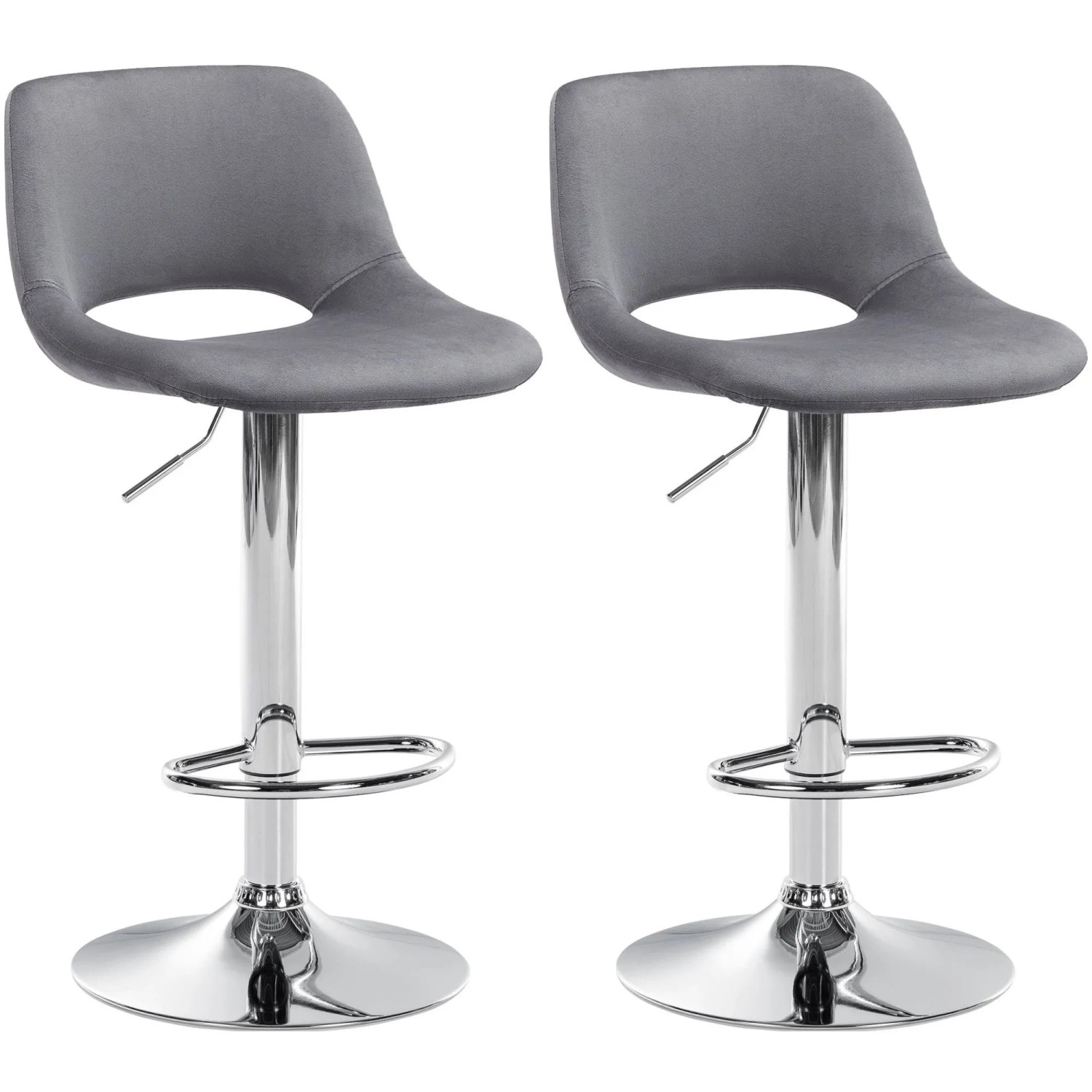 DELUKE Barhocker 2er Set JAKSON Dunkelgrau Samt Chrom Barstuhl Mit Lehne Tresenhocker Tresenstuhl