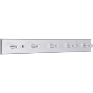 Siro Hakenleiste SM8164, Chrom-Matt, 400mm mit 5 Haken aus Kunststoff im Metalleffekt.