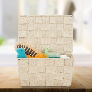 Relaxdays Aufbewahrungskorb Kunststoff Beige mit Deckel 10,5 cm x 19,5 cm x 14,5 cm 190 g