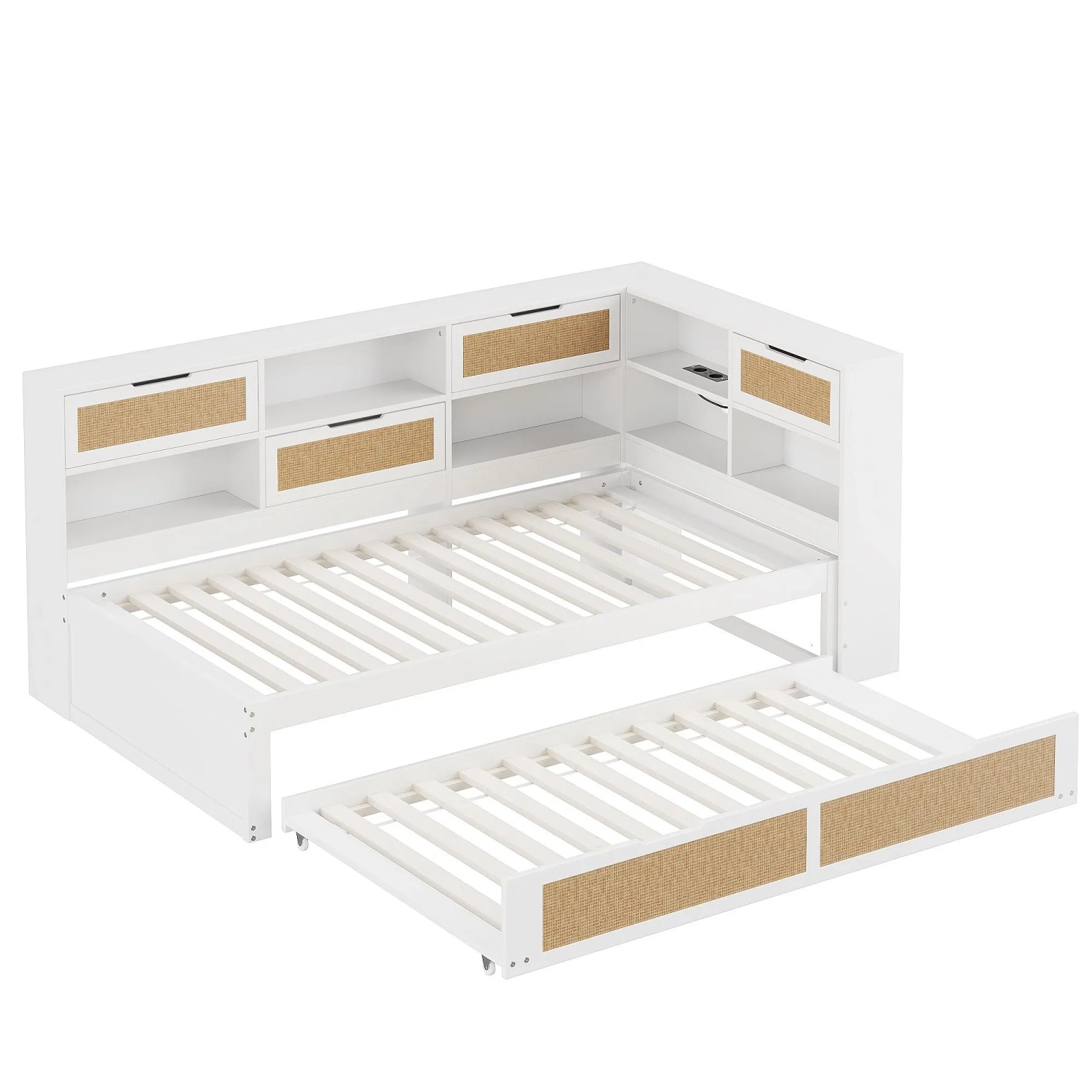 Merax Schlafsofa 90x200cm Holz Ausziehbett Stauraum Weiß