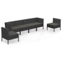 Schwarzes 6-tlg. vidaXL Garten-Lounge-Set aus Polyrattan mit Auflagen.