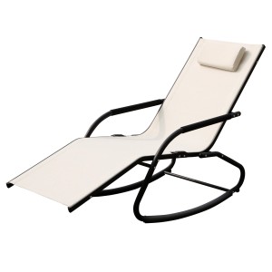 Beige Svita Fjon Schaukelliege mit Kissen und schwarzem Aluminiumgestell.