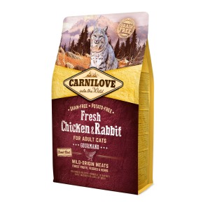 Carnilove Katzen-Trockenfutter Adult Huhn & Kaninchen, 2kg Packung. Getreidefreies Katzenfutter.
