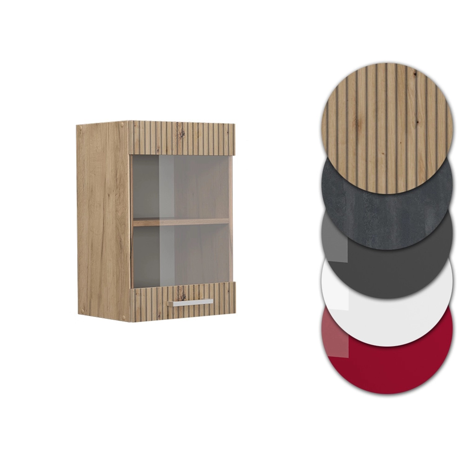 Vicco Küchenglasschrank R-Line, Hängeschrank in Artisan- und Goldkraft Eiche, 40 cm breit.