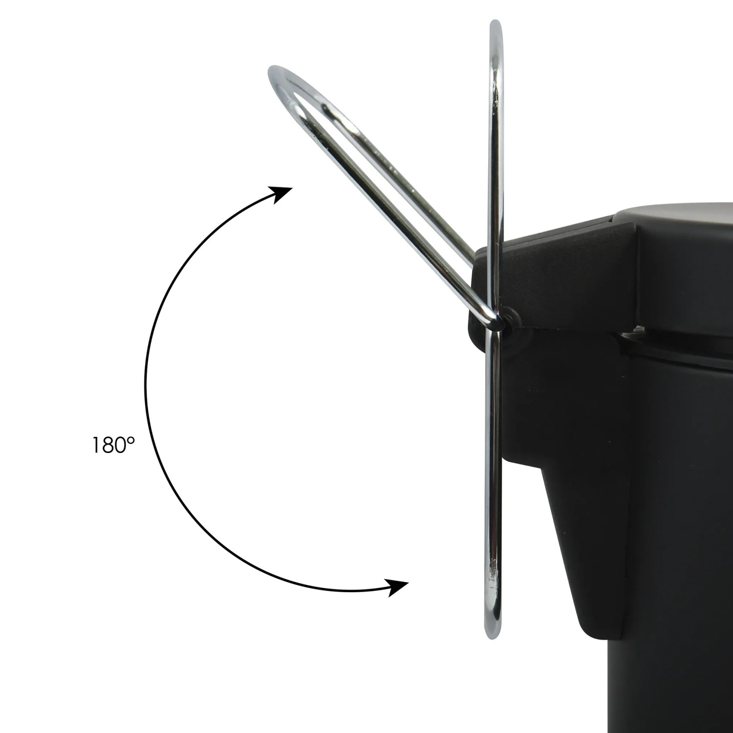 Detailaufnahme: MSV Kosmetikeimer Edelstahl 5 l Schwarz, Tretmechanismus mit 180° Öffnungswinkel.