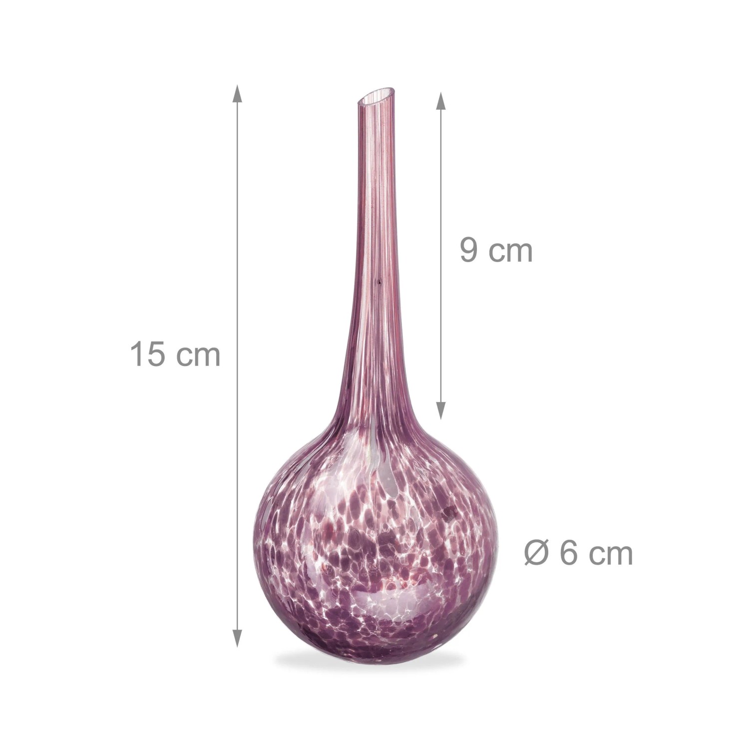 Relaxdays Bewässerungskugel Glas lila gesprenkelt, 15 cm lang, 75 ml Füllmenge. Für Topfpflanzen.