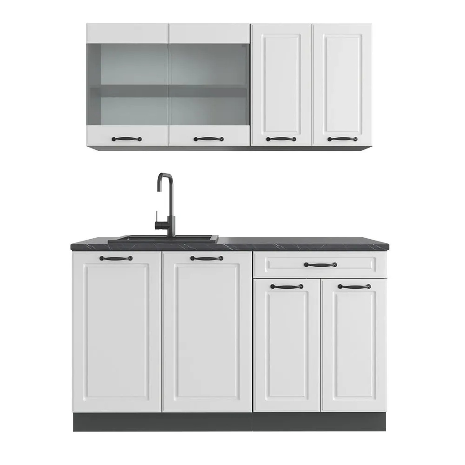 Vicco R-Line Singleküche Weiß Landhaus Anthrazit 140 cm ohne Arbeitsplatte ohne E-Geräte