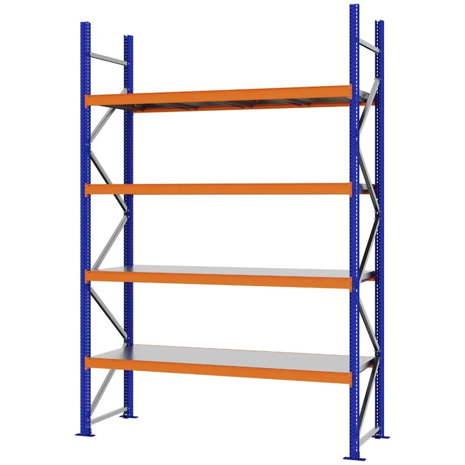 PROREGAL Weitspannregal Schraub-Stecksystem MAGNUS PRO Made In Germany Grundregal 300x200x60cm 4 Ebenen Stahlböden Fachlast 600kg Blau/Orange