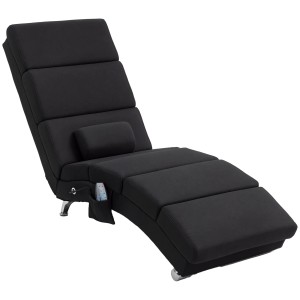 Schwarze HOMCOM Relaxliege mit Massagefunktion, aus Polyester und Stahl, mit Fernbedienung in Seitentasche.
