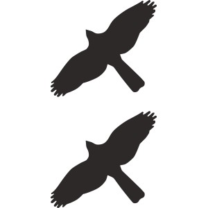 Zwei schwarze Vogel Aufkleber (Kontur) im Set, je 6,5x7cm, aus PVC-Folie.