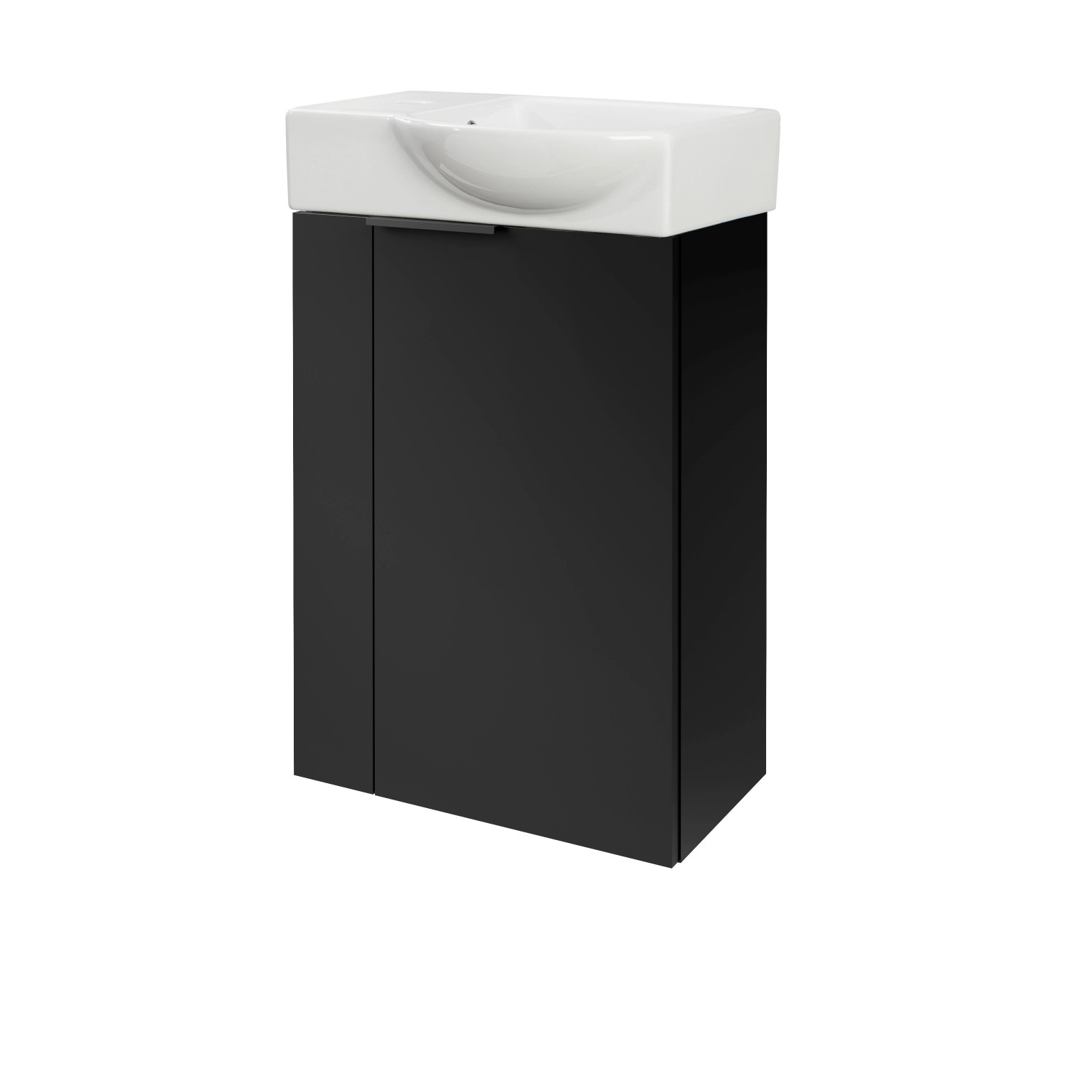 Fackelmann Mini-Waschtischunterschrank SBC, rechts, 44x60x24cm, Schwarz Matt. Badmöbel für kleine Bäder.