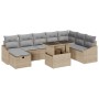 Beiges 9-teiliges vidaXL Garten-Sofa-Set aus Rattan mit Kissen und Stauraum.