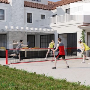 SPORTNOW Pickleball Netz mit Spielern im Garten. Komplettes Set für sofortigen Spielspaß.