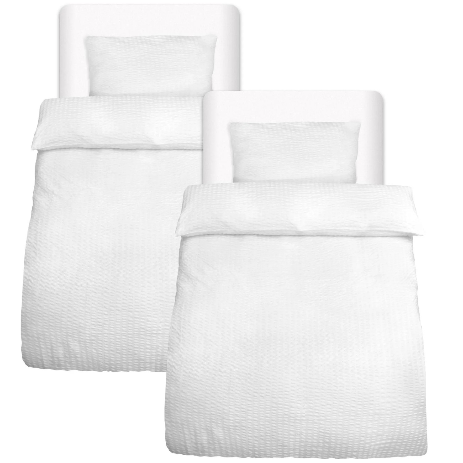 Beautissu 4tlg Seersucker Bettwäsche 155x200 cm & Kopfkissen 40x80 cm Weiß günstig online kaufen
