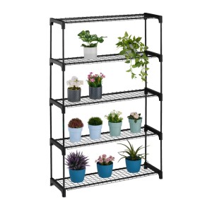 Relaxdays Blumenregal Metall Schwarz 5 Ebenen 140 cm x 91 cm x 28 cm 3,5 kg