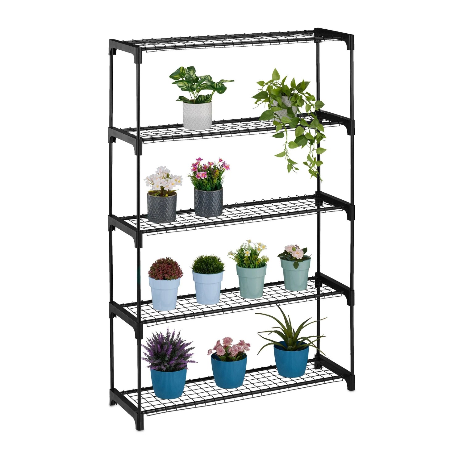 Relaxdays Blumenregal Metall Schwarz 5 Ebenen 140 cm x 91 cm x 28 cm 3,5 kg