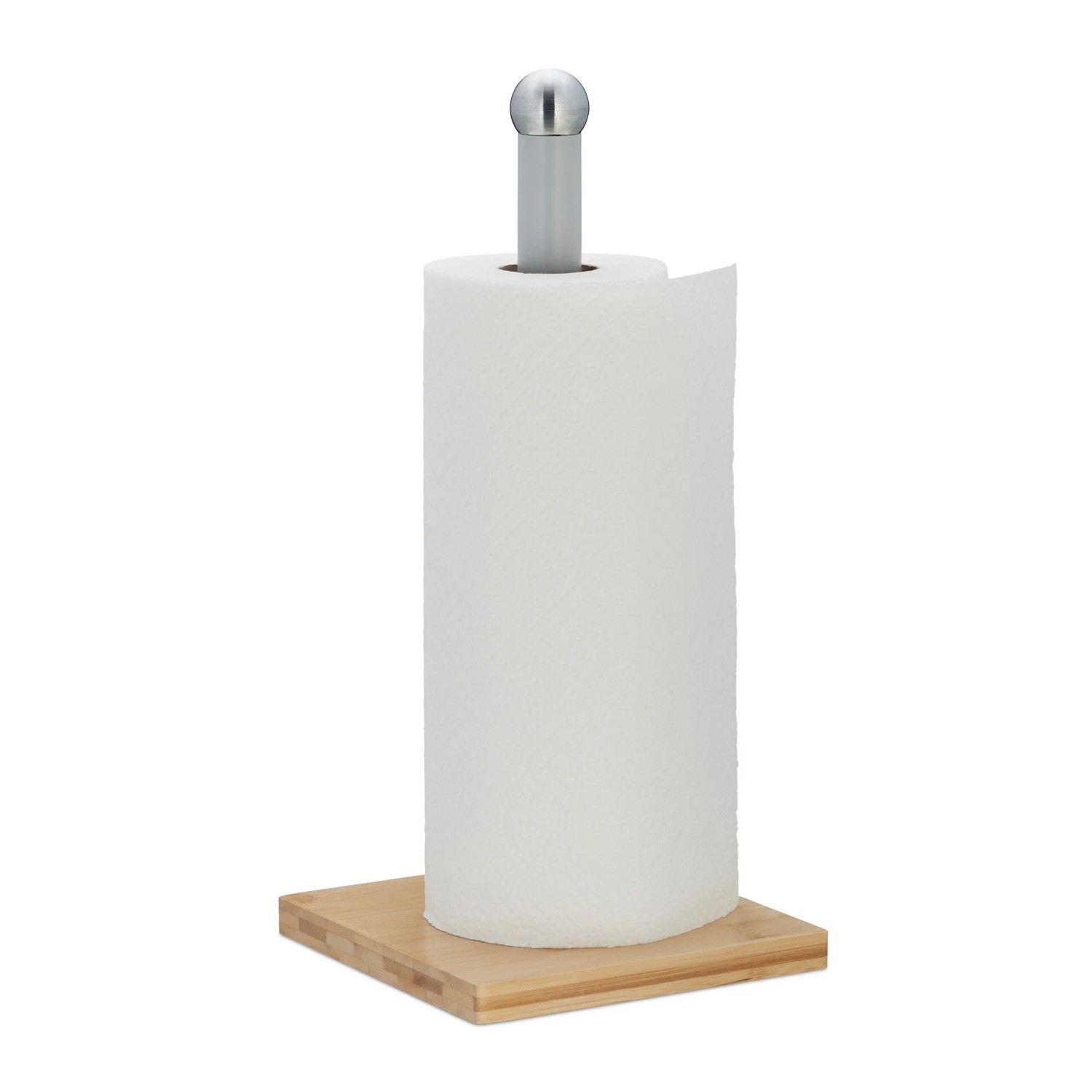 Relaxdays Küchenrollenhalter Bambus Eisen Natur Grau Freistehend 35 cm x 16 cm x 16 cm 0,35 kg