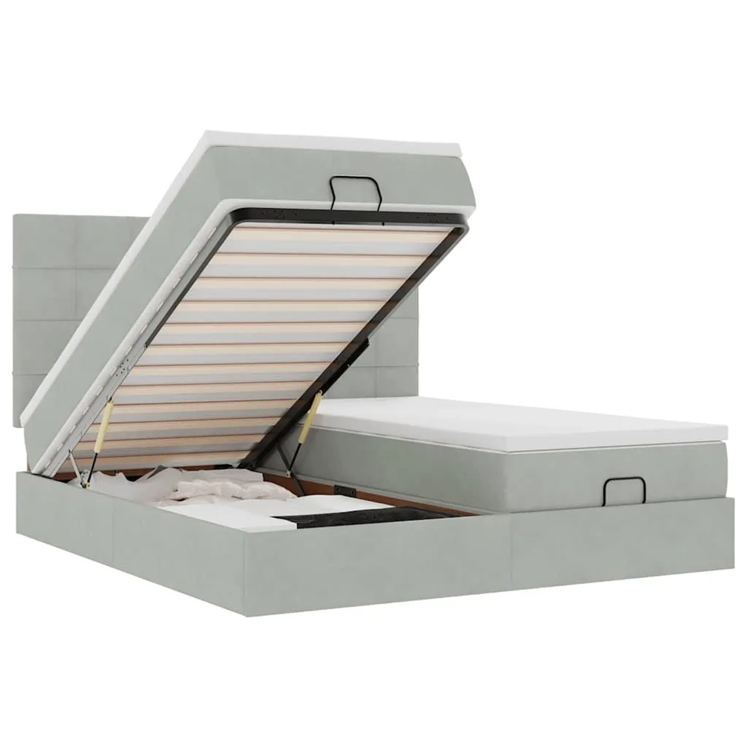 vidaXL Ottoman-Bett mit Matratzen & LEDs Hellgrau 160x200 cm Samt 3314615