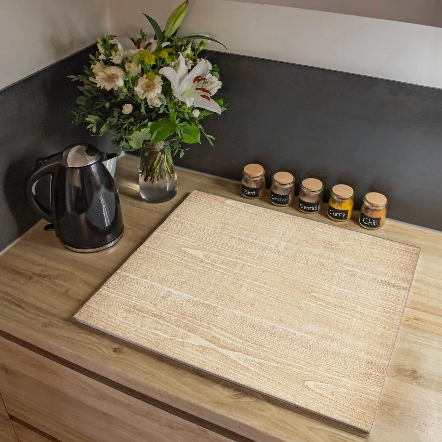 Banjado Herdabdeckplatte aus Glas (60x52cm) mit Holz-Motiv, verwendbar als Schneidebrett und Herdabdeckung.