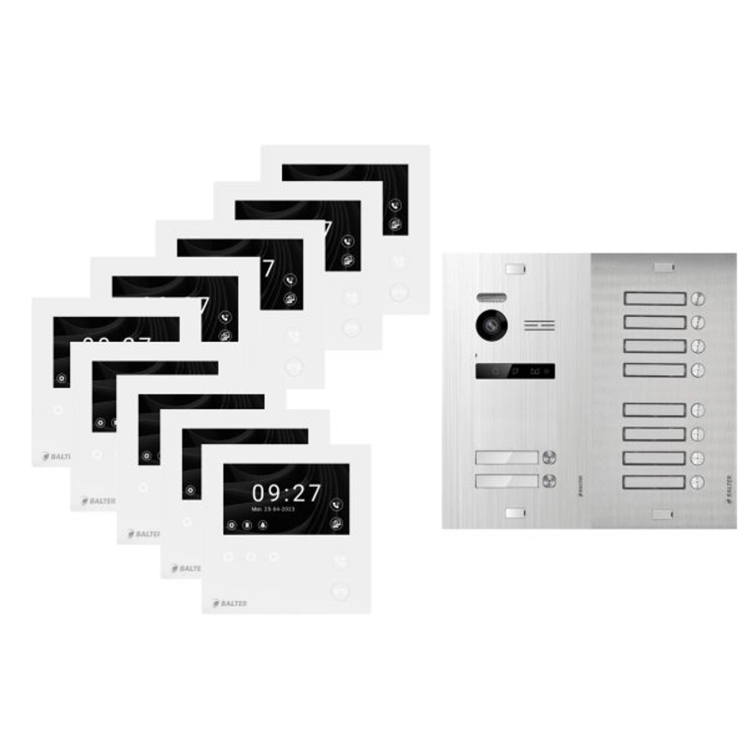 Balter Evo-HD-Mini Video Türsprechanlage Komplettsystem für 10-Familienhaus mit 4,3 Zoll Monitor Silber