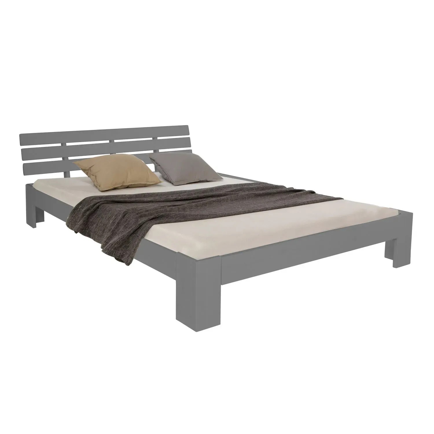 Graues Holzbett 120x200 cm mit Lattenrost und Matratze von Homestyle4u.