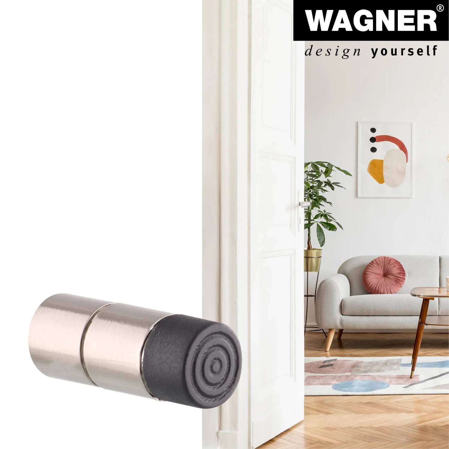 Wagner Wandtürstopper in Edelstahl-Optik, schützt Tür und Wand vor Beschädigungen.