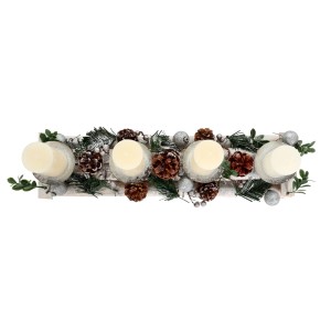 MCW Adventsgesteck M12 mit 4 Kerzen, silberner Weihnachtsdekoration mit Kugeln und Naturmaterialien.