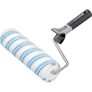 Profi-Farbroller 25 cm mit weiß-blauem LoTex-Bezug und 2-Komponenten-Griff für glatte Oberflächen.