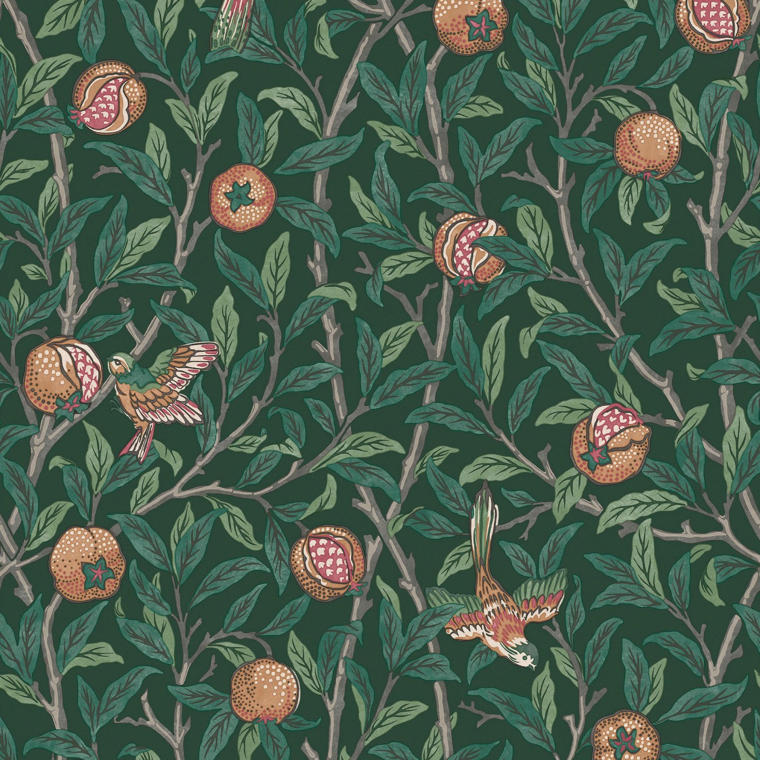 William Morris at Home Vliestapete Bird & Pomegranate 10 m x 52 cm Grün FSC günstig online kaufen