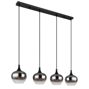 Schwarze, 4-flammige Globo Deckenleuchte Maxy mit rauchfarbenen Glasschirmen.