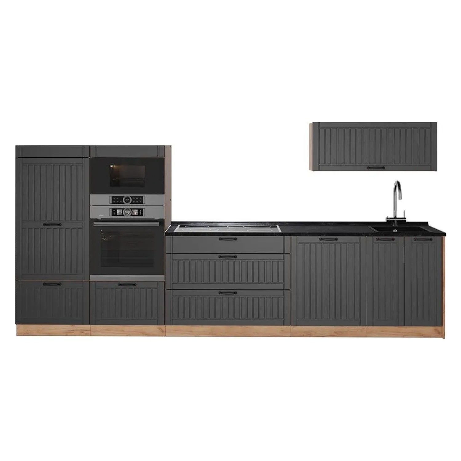 Vicco Küchenzeile Fame-Line Dunkelgrau/Goldkraft Eiche 340 x 154 AP Anthrazit Art Nr 64506