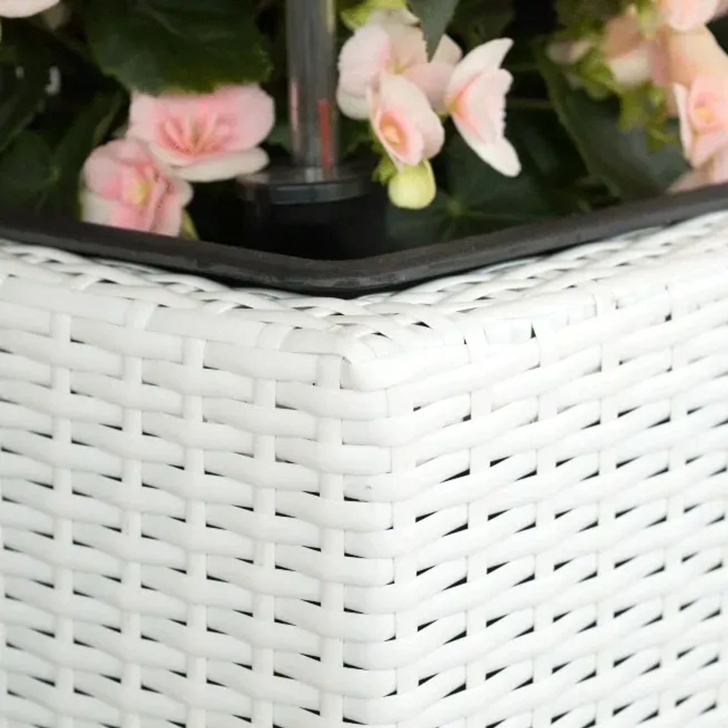 Elegant Einrichten Pflanzkübel Aus Polyrattan – 30x30x30 Cm, Weiß, Mit Bewässerungssystem