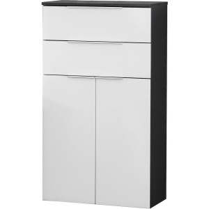 Fackelmann Bad-Hängeschrank Kara, anthrazit/weiß, 61 cm breit, mit zwei Schubladen und zwei Türen.