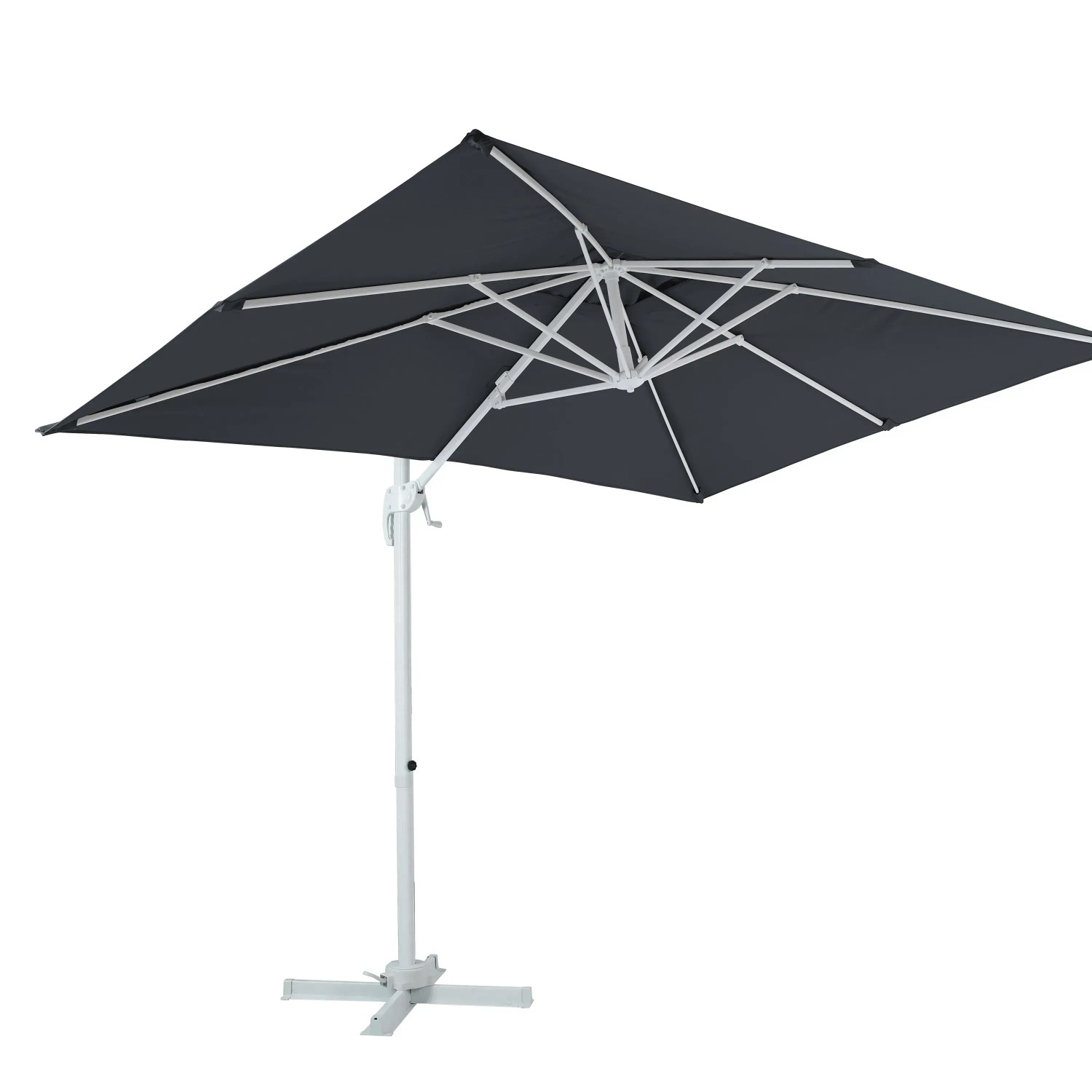 Grauer AXI Ampelschirm 300x200 cm mit Handöffner und weißem Gestell.