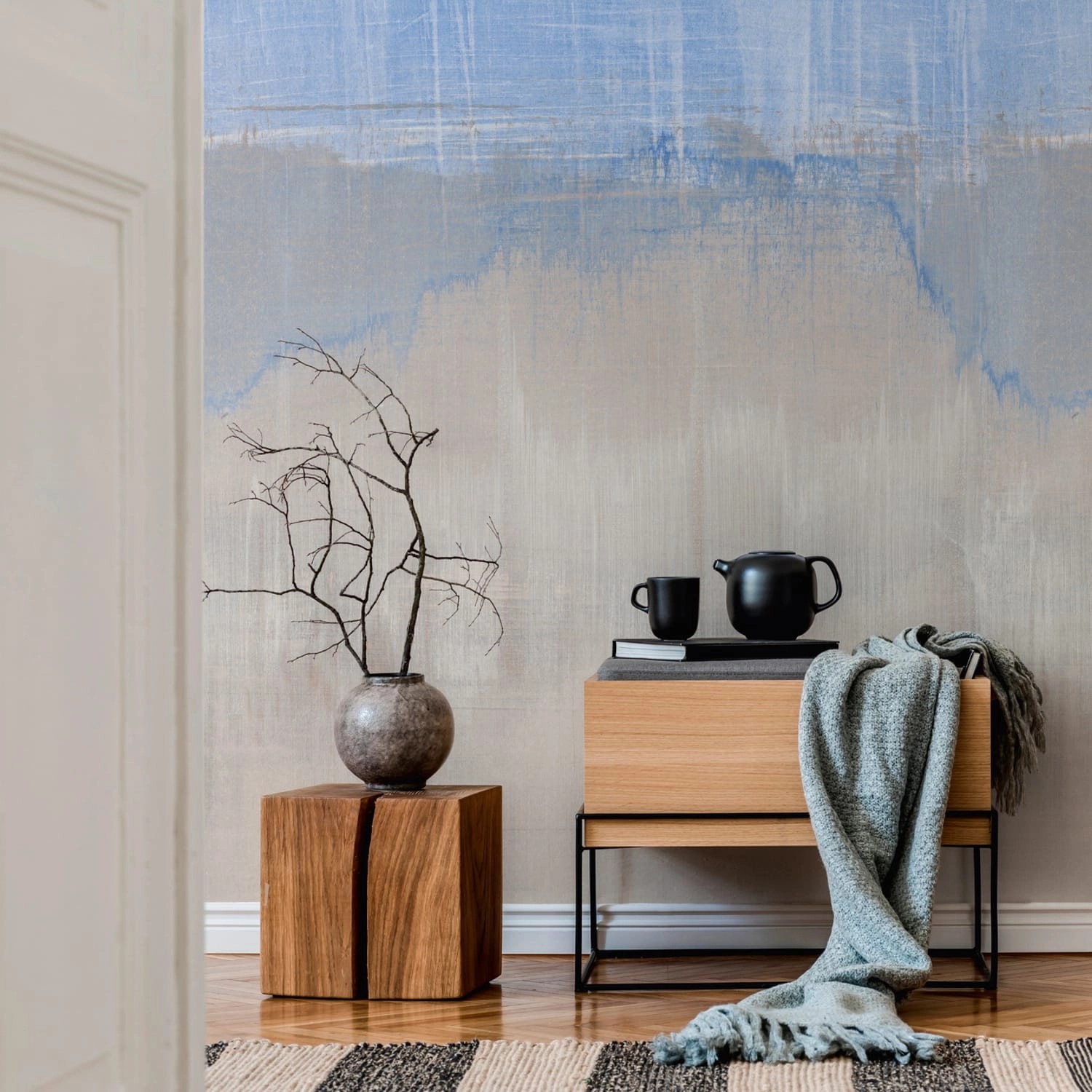 PROFHOME 392331-GU Fototapete Abstrakt Matt Blau Grau 2,12 m x 2,8 m 0,53 m günstig online kaufen