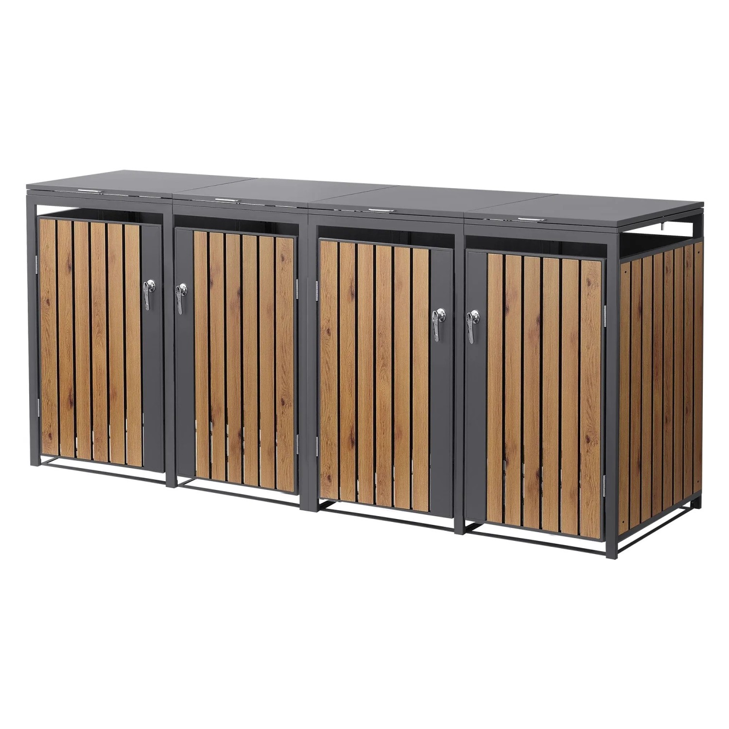 Ml-Design Mülltonnenbox 4er 240L 264x80x120 cm Anthrazit-Holzoptik