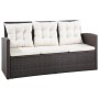 Braunes 5-tlg. vidaXL Garten-Lounge-Set aus Rattan mit cremeweißen Auflagen.