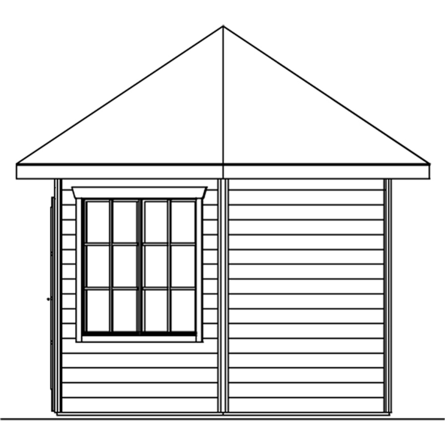 Holz-Pavillon Almelo in Schiefergrau, Seitenansicht mit Fenster. Gartenlaube aus Holz.