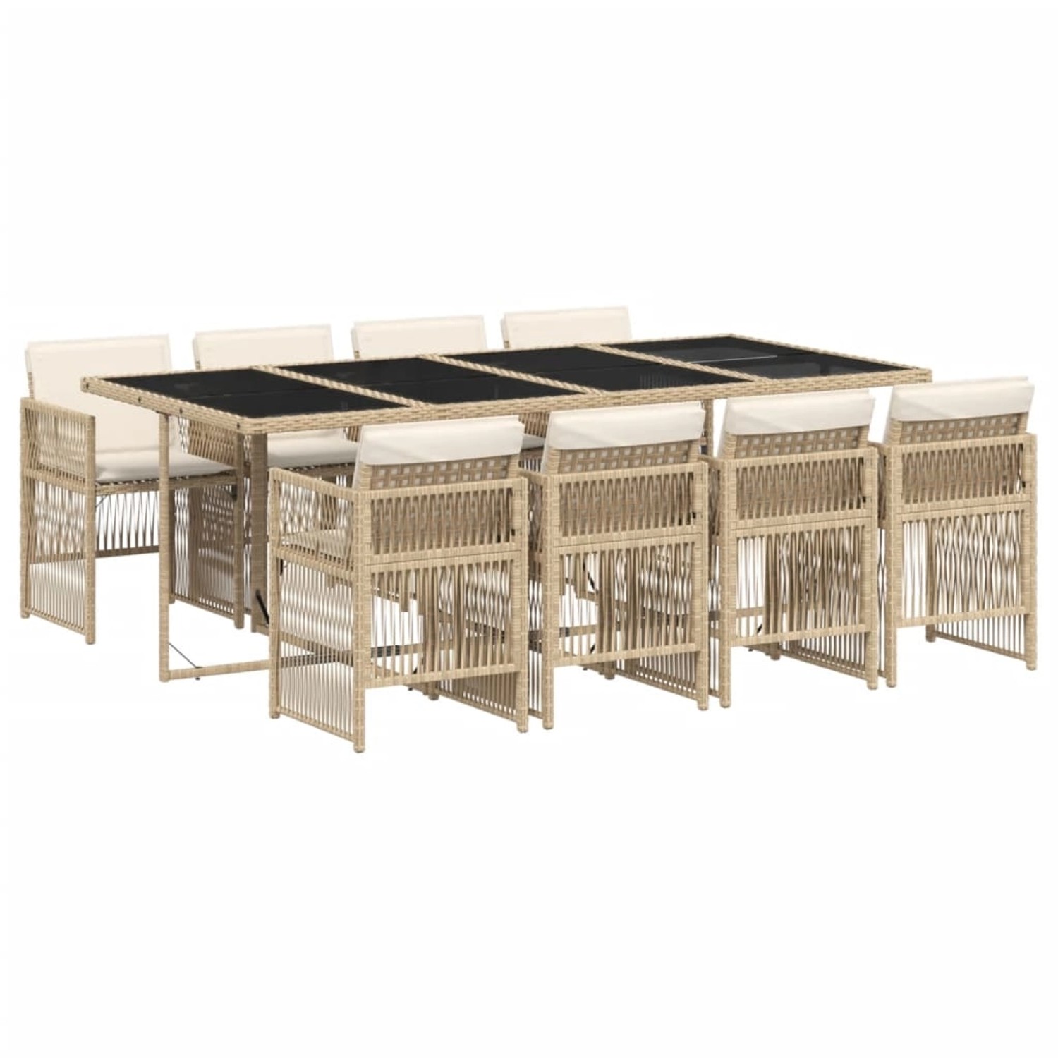 vidaXL 9-Tlg Garten-Essgruppe mit Kissen Beige Poly Rattan 3210922 günstig online kaufen