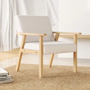 HOMCOM Sessel Leinen Kiefernholzbeine Schaumstoff Cremeweiß 64L x 70B x 72H cm