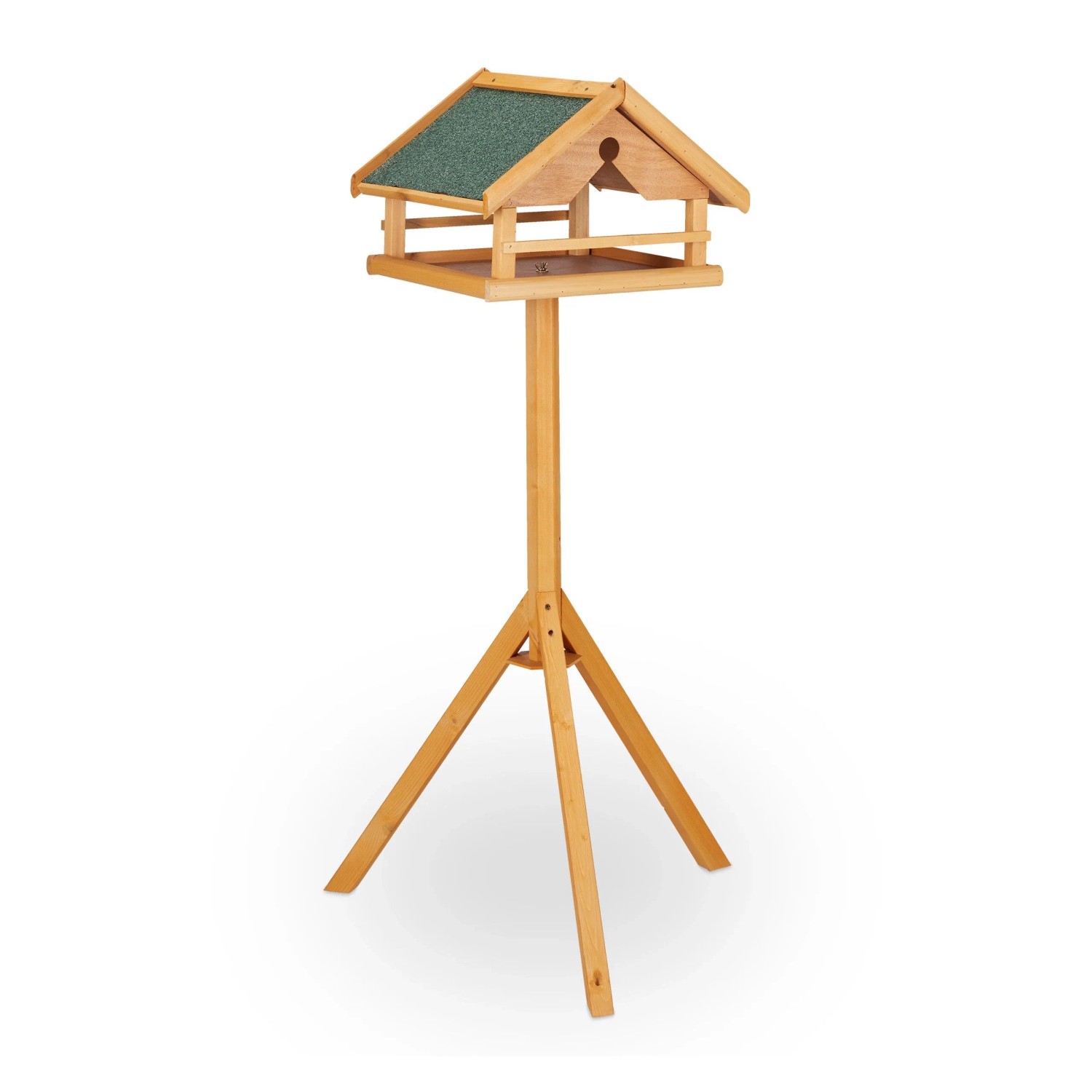 Relaxdays Vogelfutterhaus Tannenholz Stein Natur Grün mit Ständer 120 cm x 62 cm x 55 cm 3,7 kg