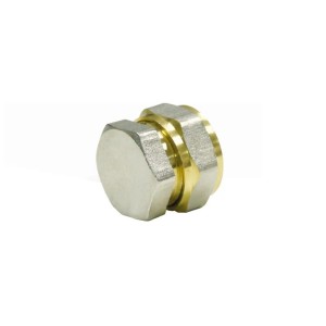 Glänzender Schraubfitting Stopfen 20mm aus Metall. Sechskant-Verschlussstopfen für Sanitärinstallationen.