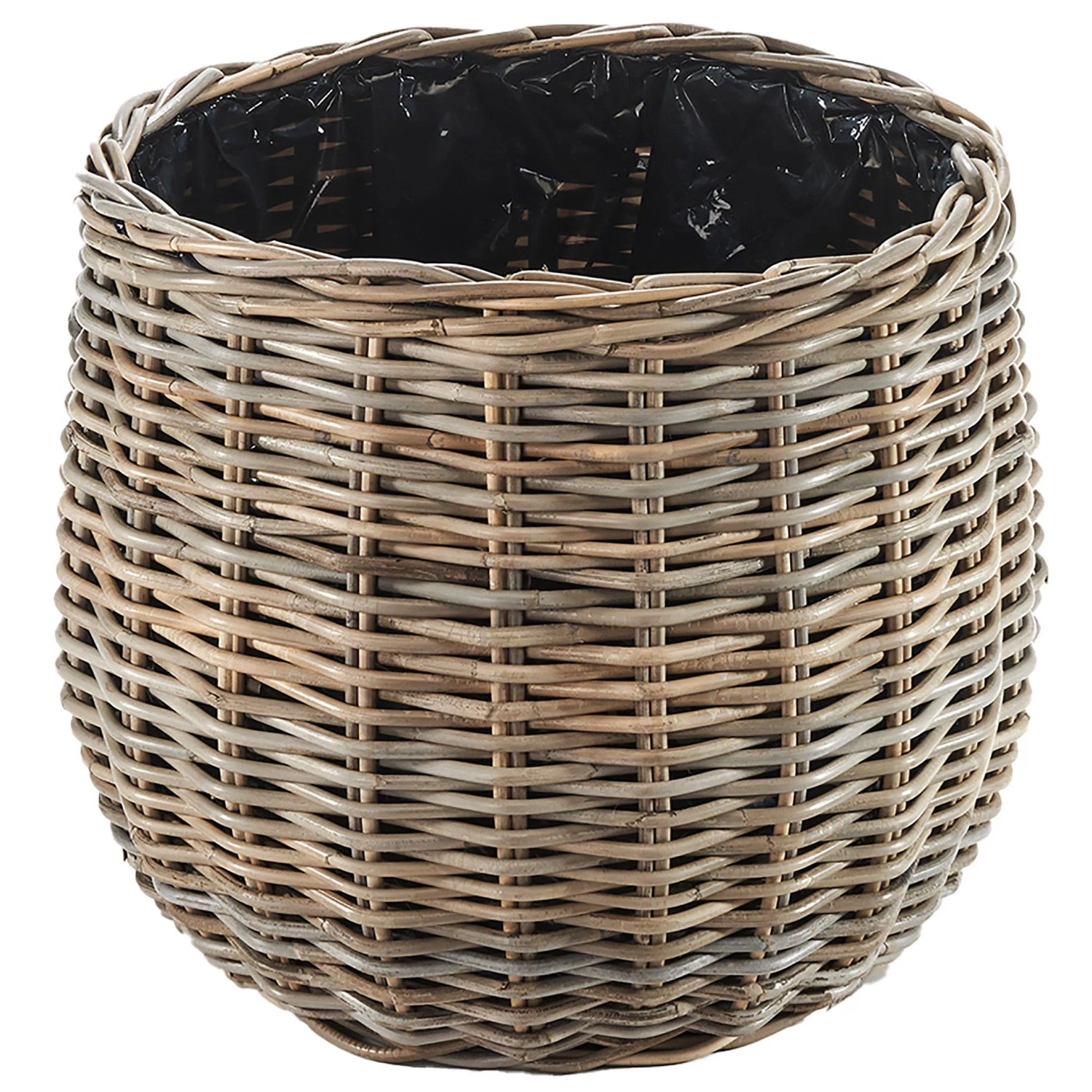 Kobolo Übertopf VERDANA Rattan mit Folie Ausgeschlagen Kubu Grey Grau Dm 46 cm