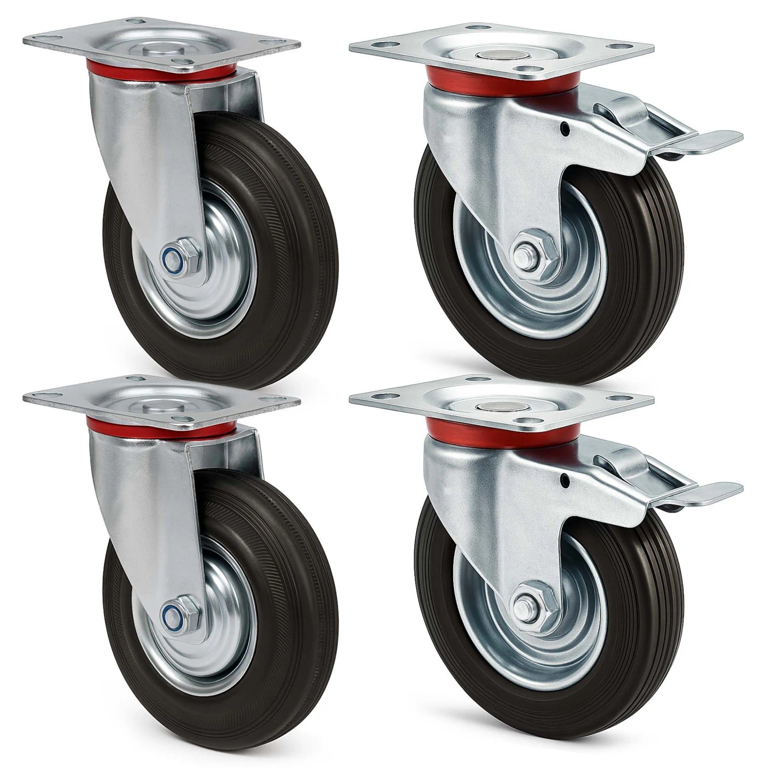 Wiltec Transportrollen Set 200Mm 150Kg 2X Doppelstopp-Lenkrolle 2X Lenkrolle